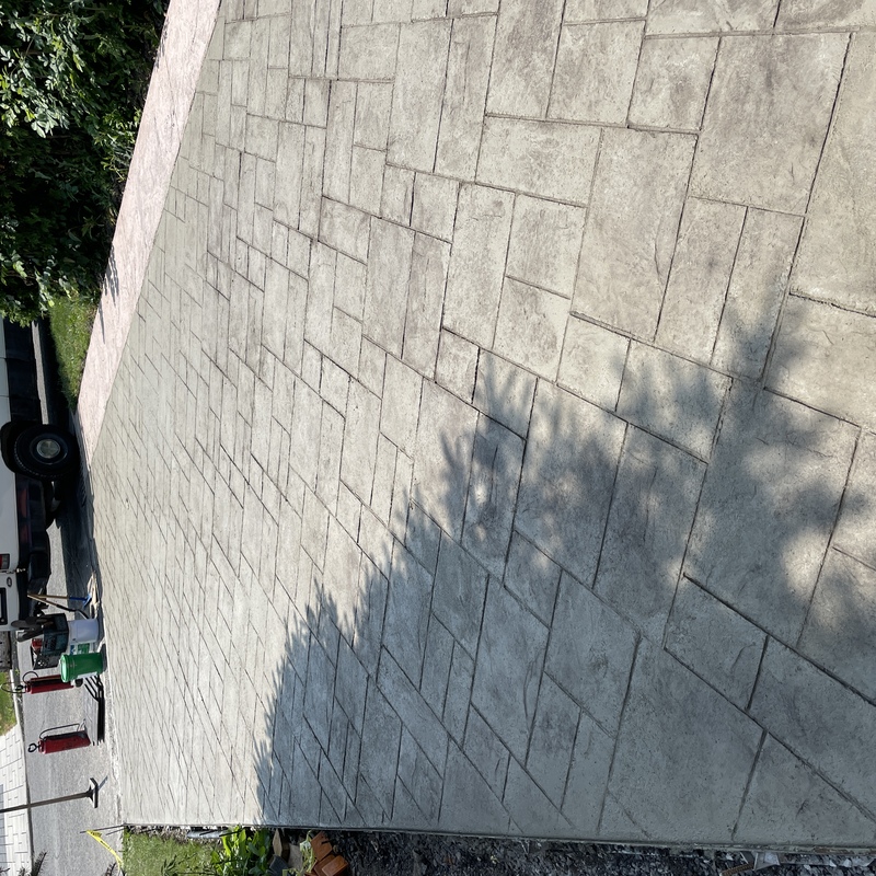 stamped concrete driveway two patterns and colors