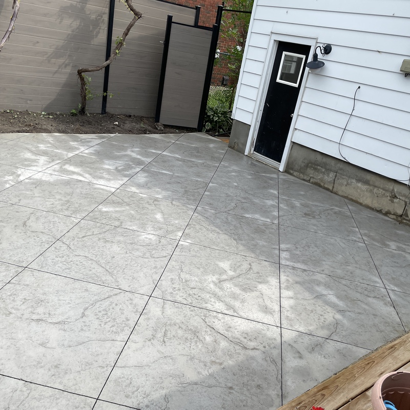 stamped concrete patio with stairs