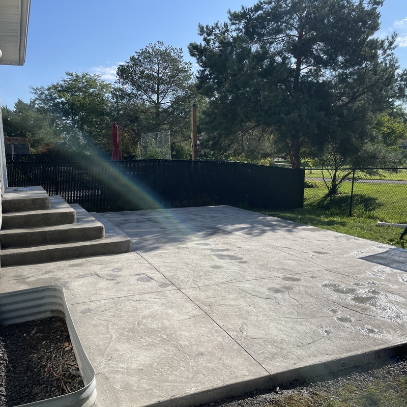 stamped concrete patio with stairs
