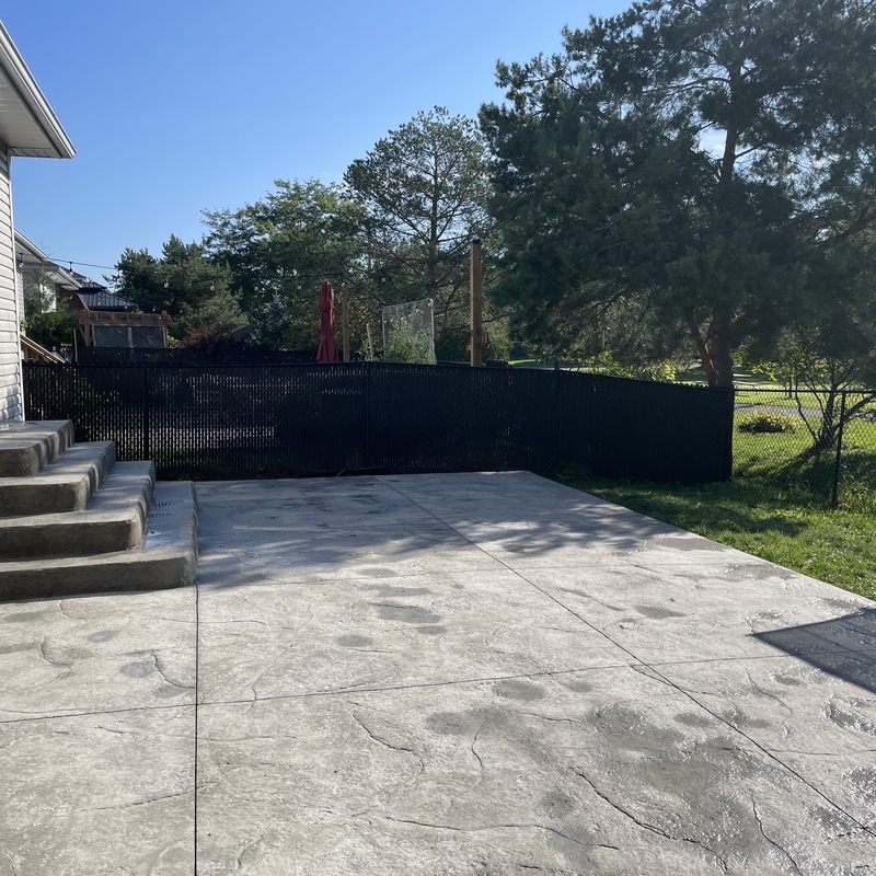 stamped concrete patio with stairs