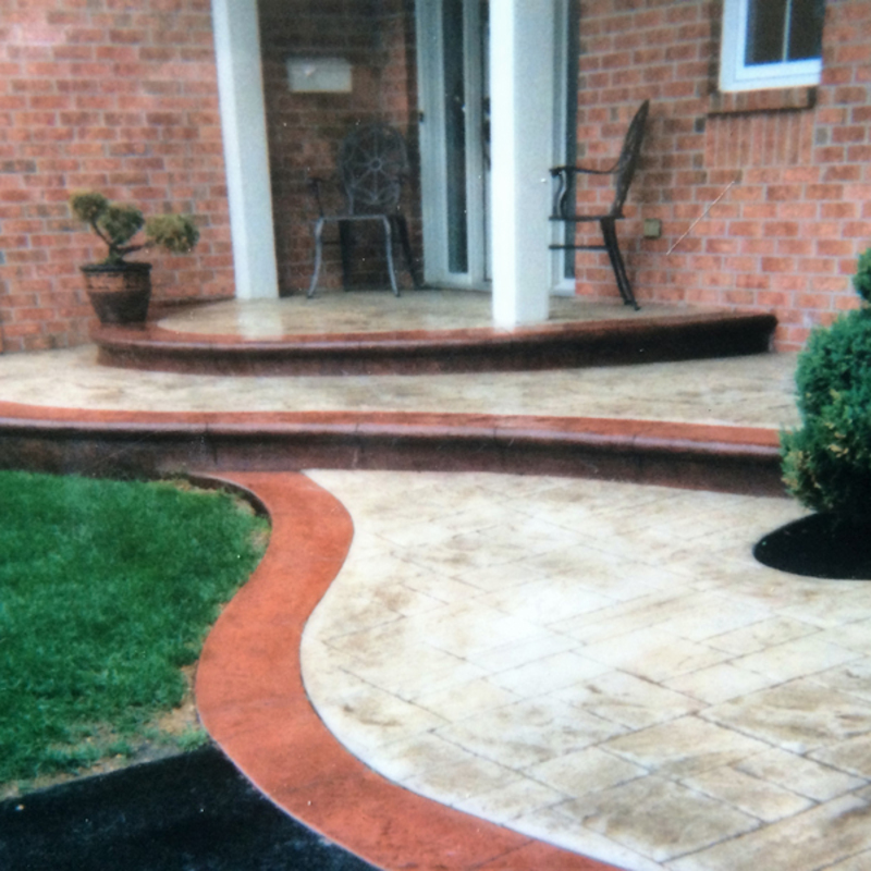 colored stamped concrete bullnose stairs 